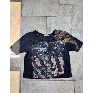 Y2K Sweet & Toxic Grunge Bleach Crop Top‎ Eagle Flag Distressed M